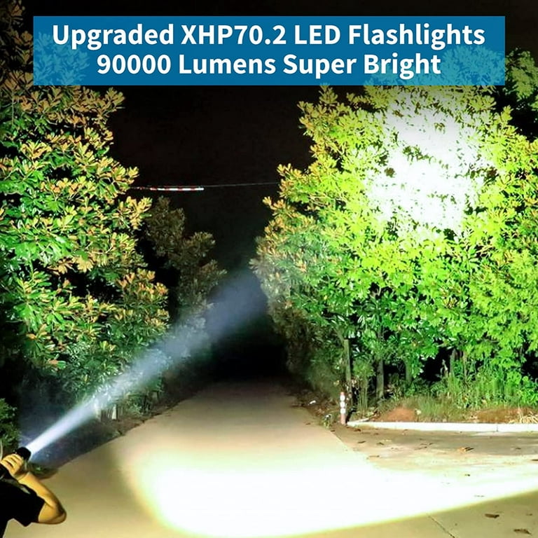 Flashlights High Lumens Rechargeable, XPH90.2 250,000 Lumen Super Bright  Flash Light LED Powerful Flashlights, High Power Flashlight for Camping