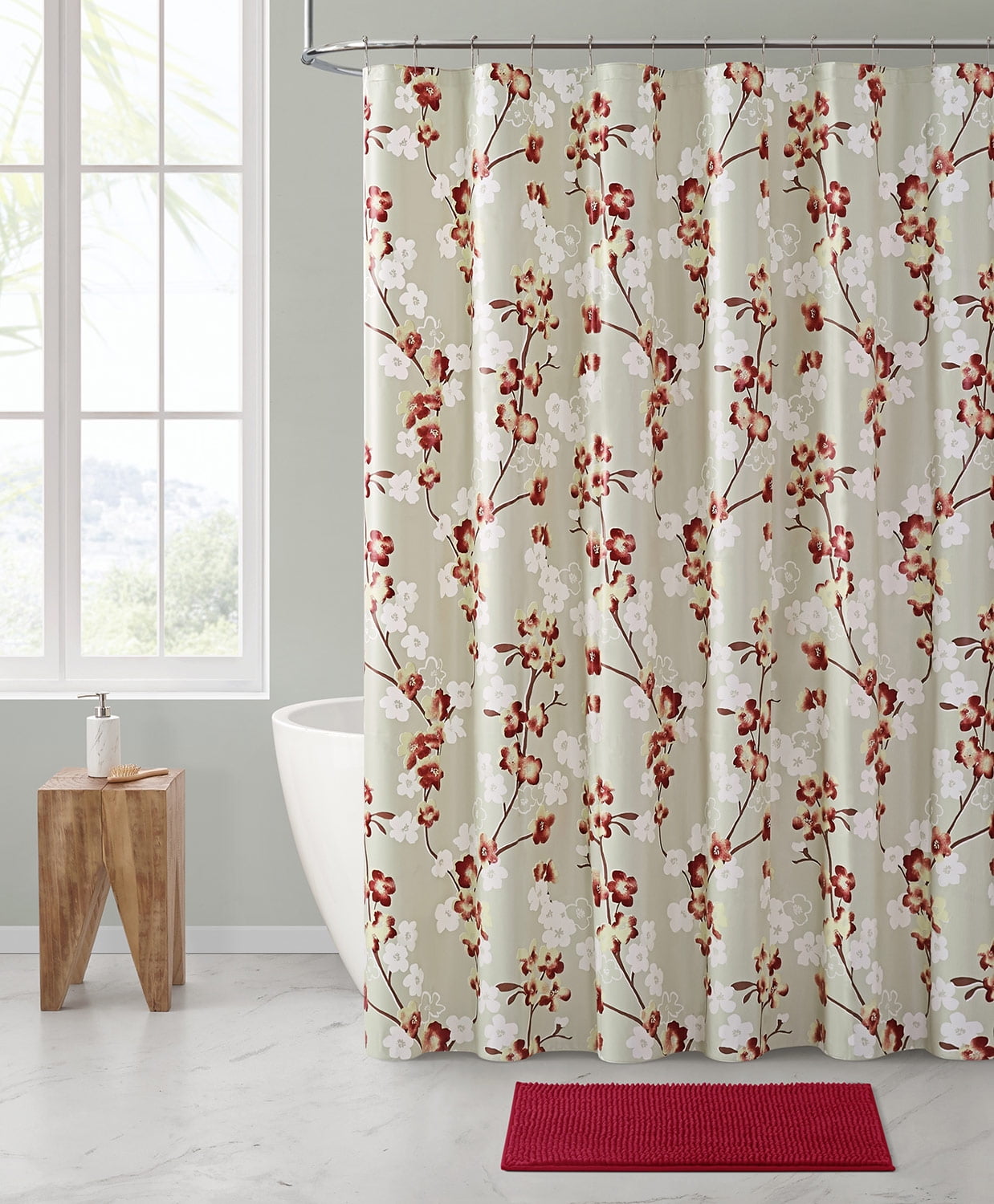 coral and tan shower curtain
