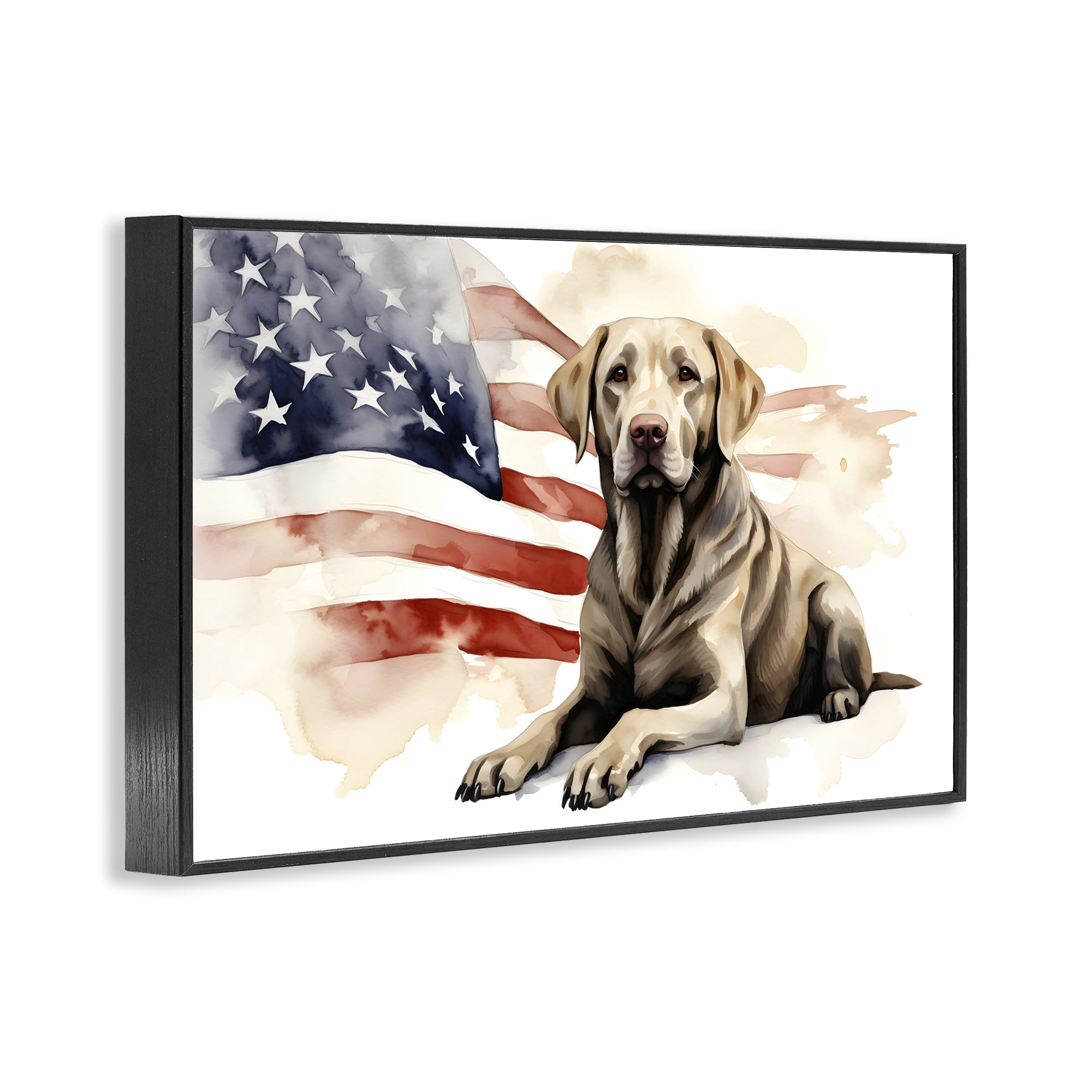 Stupell Industries Patriotic Dog with Flag Animals & Insects Painting Black Framed Art Print Wall Art, 18 x 12