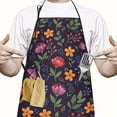 thumbnail image 2 of Pioneer Flower Floral Print Pattern Cotton Linen Apron with Pockets, Waterproof Adjustable, 33x27 Inch for Kitchen, Gardening, BBQ, Salon, 2 of 6