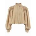 thumbnail image 2 of Womens Cropped Pleated Jacket Puff Long Sleeve Button Down Trench Coat Casual Outwear Khaki L, 2 of 9