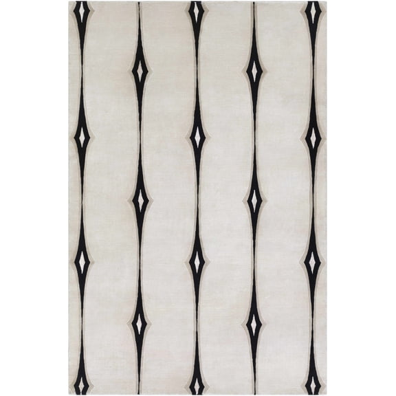 Hauteloom Smartt Wool Living Room, Bedroom Area Rug - Contemporary - Beige, Black, Peach - 2' x 3'
