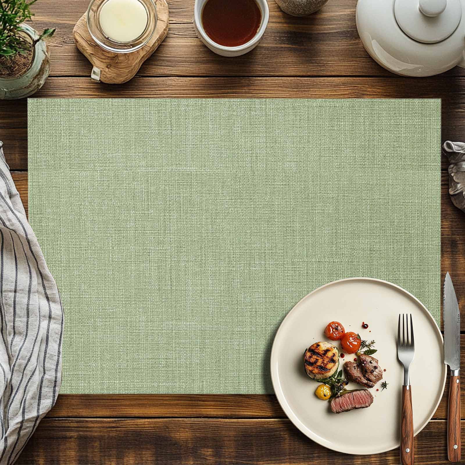 Placemats Set of 4, Sage Green Linen Texture Placemats Set of 4, Farmhouse Solid Color Tablemats Placemat Table Decoration for Kitchen Table Dinner Party Home Decor Indoor Outdoor 13x19 Inch