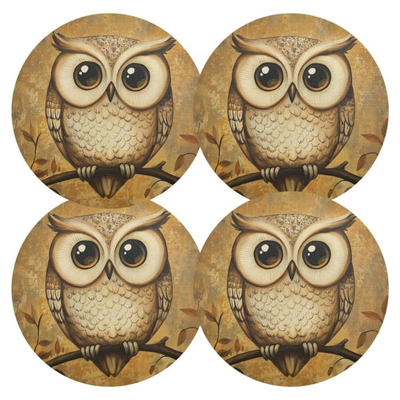 Ryvnso Owl on Branch Round Plate Mats Dining Table Placemat Set of 4 for Holiday Decoration