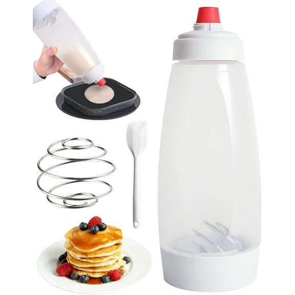 Batter Mixer and Dispenser , Silicone Squeeze Pancake Batter Dispenser and Mixer, Stand Base and Leak-proof Sealing Ring for Pancakes Crepes Waffle Muffins Cupcakes（1pcs）