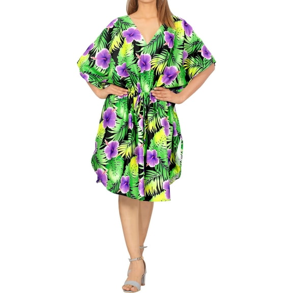 HAPPY BAY Women's Summer Loungewear Relaxed Fit Caftan Mini Casual Sundress 2X-3X Grape, Floral