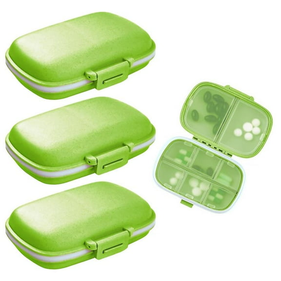 Fouews 3 Pack Travel Pill Organizer – 8 Compartment Portable Pill Case, Small Pocket Pill Box for Daily Medicine, Vitamins, Supplements, Purse or Travel Use, Moisture-Proof, Green