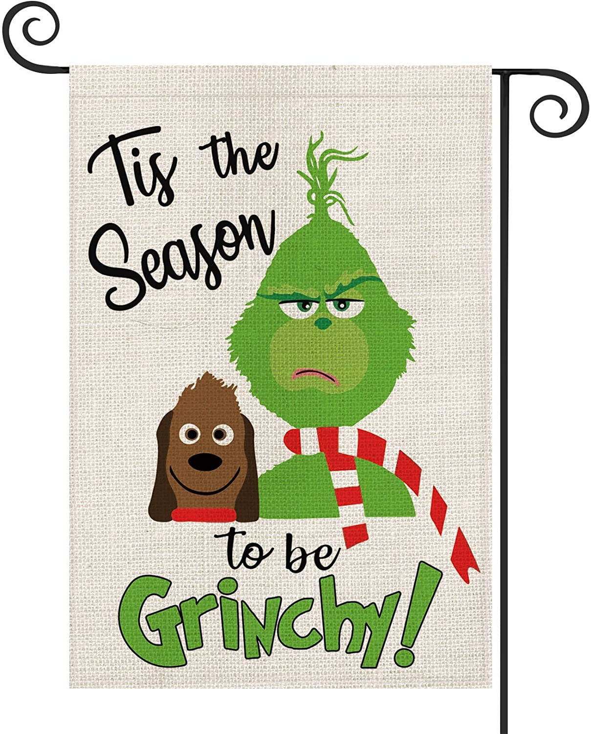 Tis The Season to Be Grinch Garden Flag Vertical Double Sided Christmas Winter 