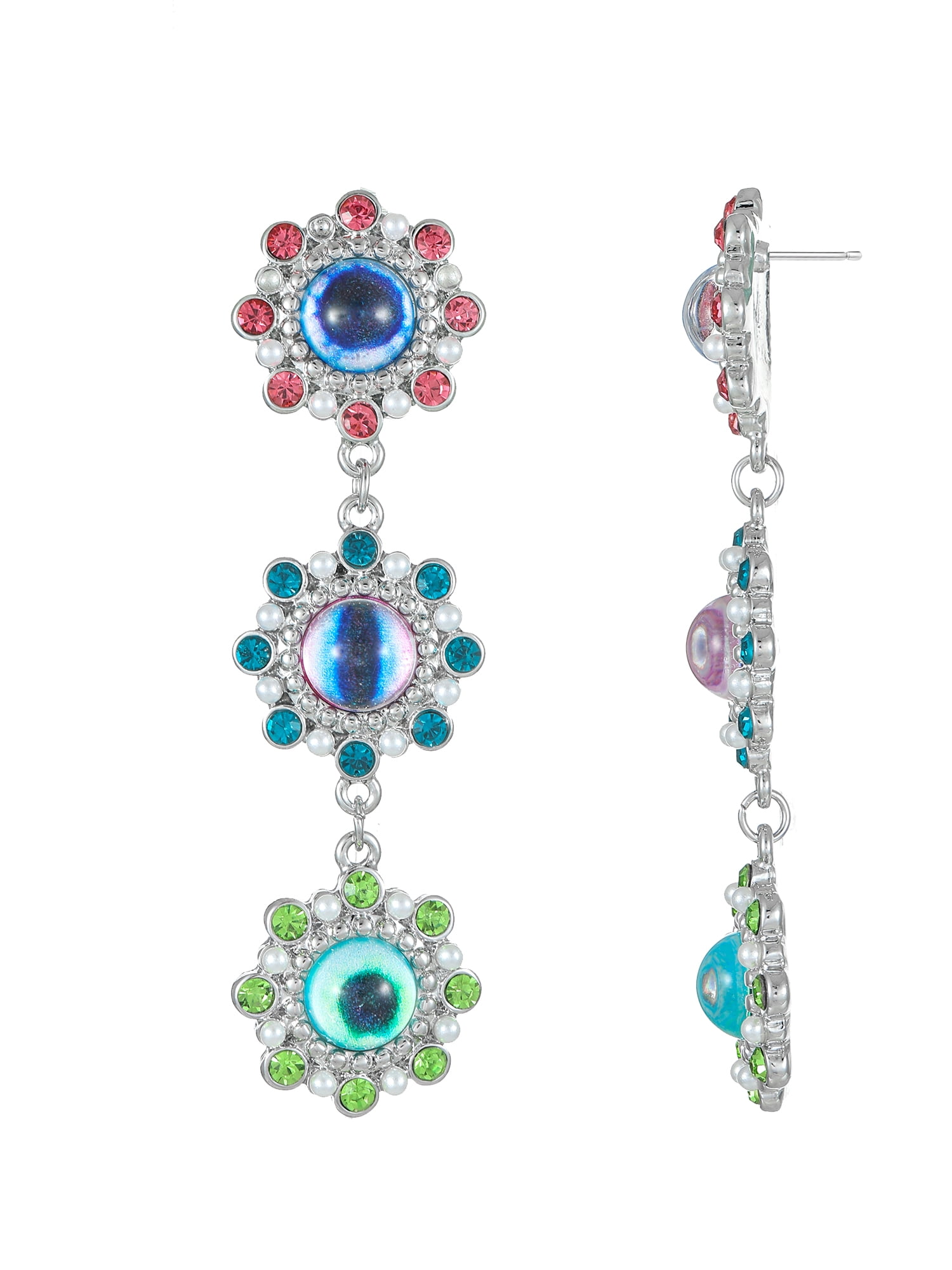 Jessica Simpson Heart Drop Earrings with Multi-Color Stones