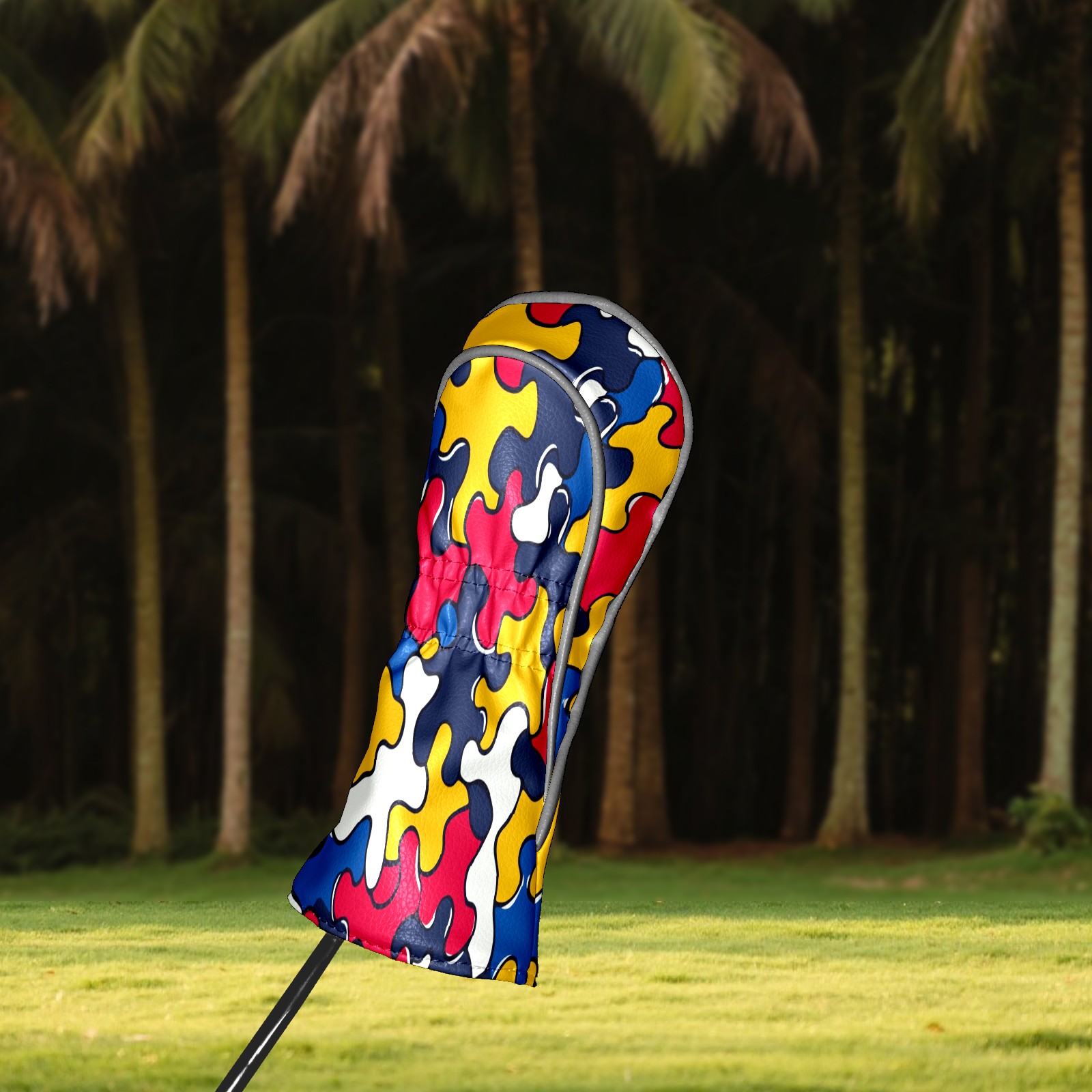 Golf Club Covers PU Leather Waterproof Head Covers for Fairway Woods Hybrids Puzzle Pieces