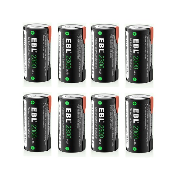 EBL 2300mAh Sub C NiCd Rechargeable Batteries for Power Tools 1.2V Flat Top Sub-C Cell Batteries with Tabs, 8 Packs