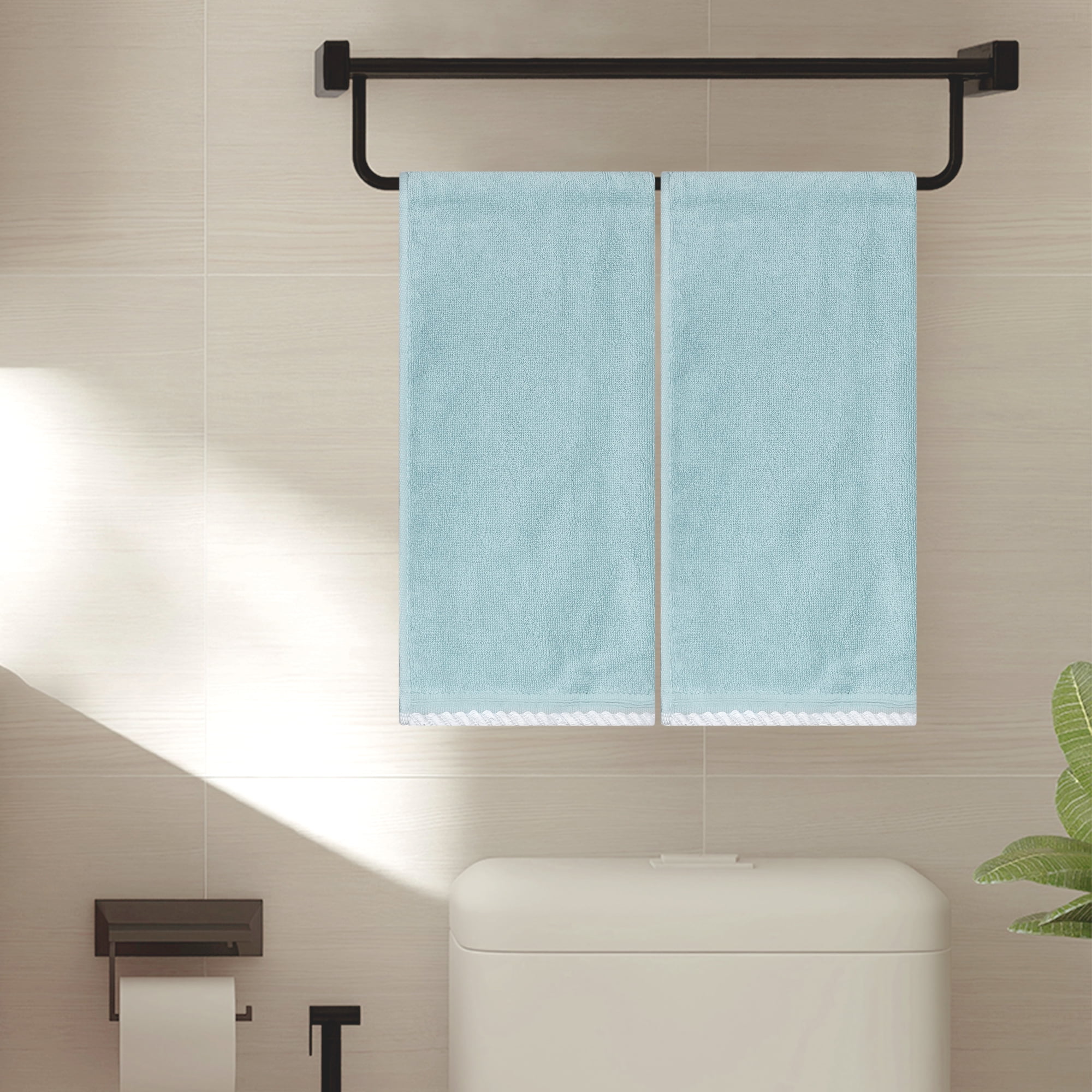 Unique Bargains Geometric Washcloths Set Cotton Bath Towels Low Lint Blue 4