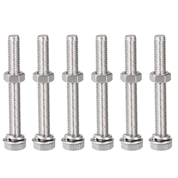 Uxcell M8 x 65mm Tornillos de cabeza hexagonal de acero inoxidable 304, juegos de tuercas, arandelas planas y de bloqueo 6 sets