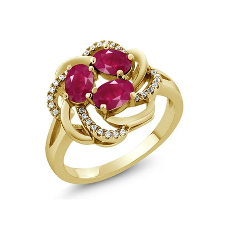 - 2.17 Ct Oval Red Ruby 18K Yellow Gold Plated Silver Ring