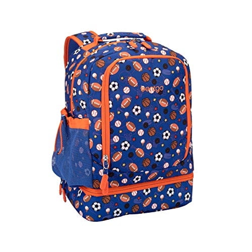Mochila y Bolsa Almuerzo Aislada 2 en 1 Bentgo Kids Prints - Duradera, Ligera, Estampados Coloridos para Niñas y Niños, Tela Resistente al Agua, Correas y Espalda Acolch. (Deportes)