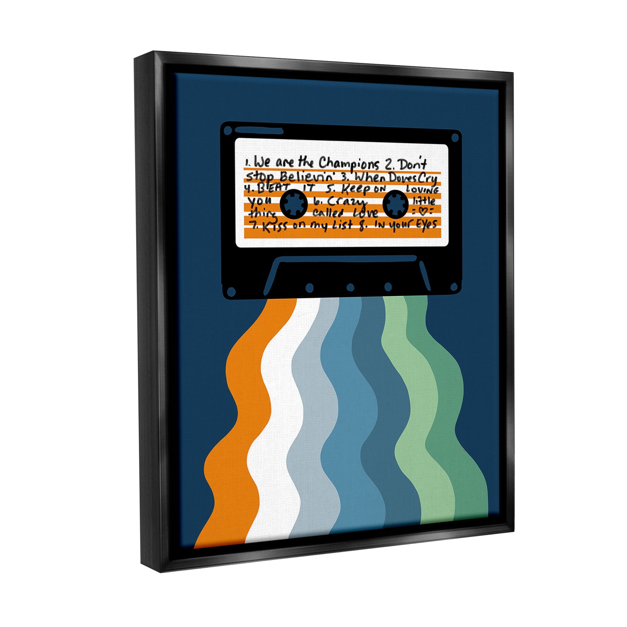 Stupell Industries Mix Tape Cassette Novelty Painting Black Floater Framed Canvas Art Print Wall Art, 17 x 21