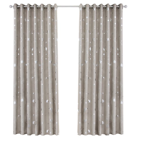 EeaseMX Cortina opaca con diseño de estrellas plateadas y lunas, sencilla y moderna, con aislamiento térmico, 100 x 250 cm (beige)