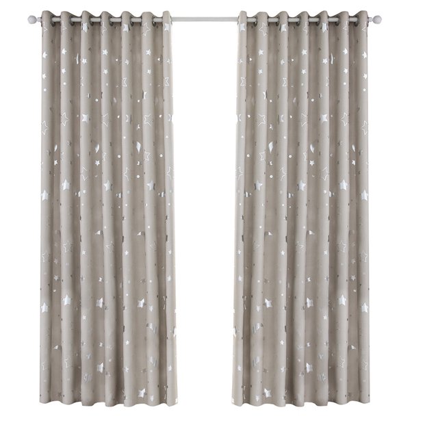 EeaseMX Cortina opaca con diseño de estrellas plateadas y lunas, sencilla y moderna, con aislamiento térmico, 100 x 250 cm (beige)