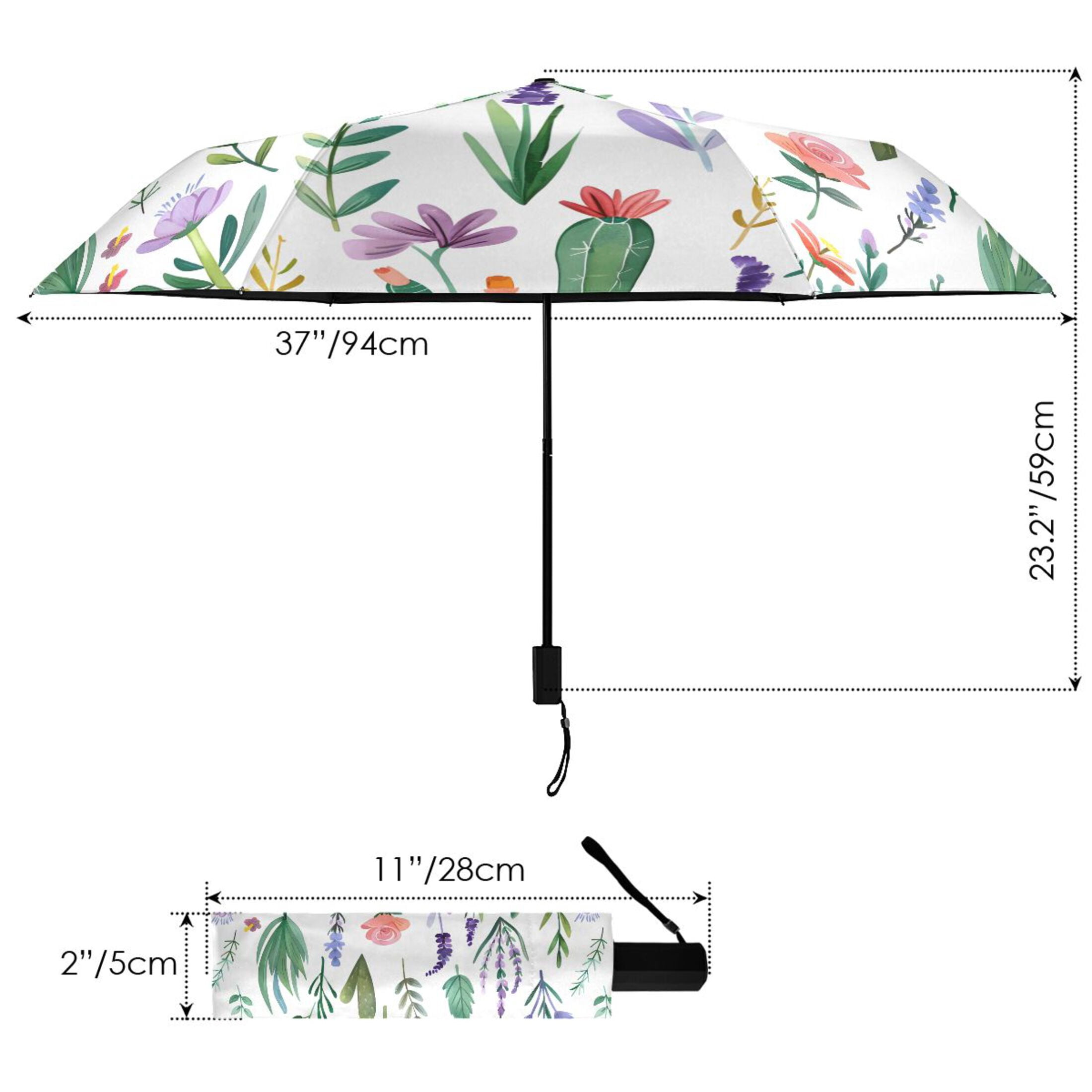 Lavender Leaves Cactus Compact Sun Umbrella Windproof Travel Umbrellas for Rain Strong Portable UV Protection