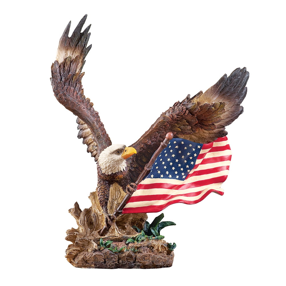 Patriotic Bald Eagle with American Flag Tabletop Statue Figurine by Collections Etc