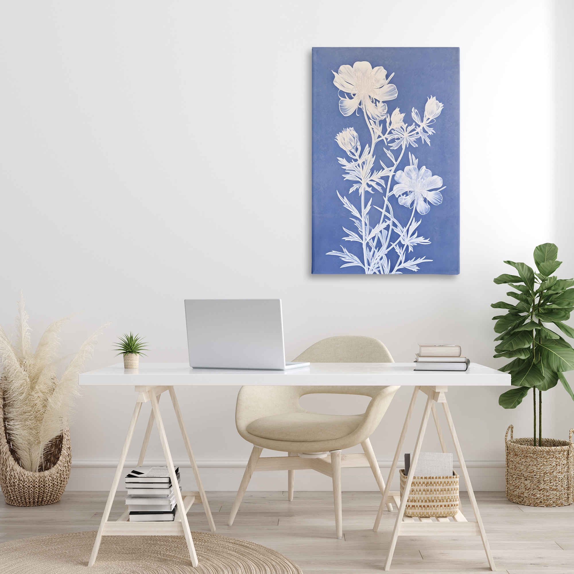 Stupell Industries Cerulean Botanical Pattern Botanical & Floral Painting Gallery Wrapped Canvas Art Print Wall Art, 24 x 36