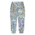thumbnail image 4 of Mujeres Capri Pantalones Casual Suelto Largo Pantalones de Impresión con Corbata Elástica Cintura Y Bolsillos, 4 of 6