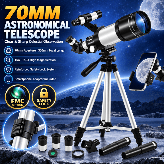 Doulami 70mm Aperture Telescope for Kids & Adults, Astronomy Beginners, 300mm Fully Multi-Coated Portable Refractor Telescopes with Phone Adapter & Adjustable Tripod