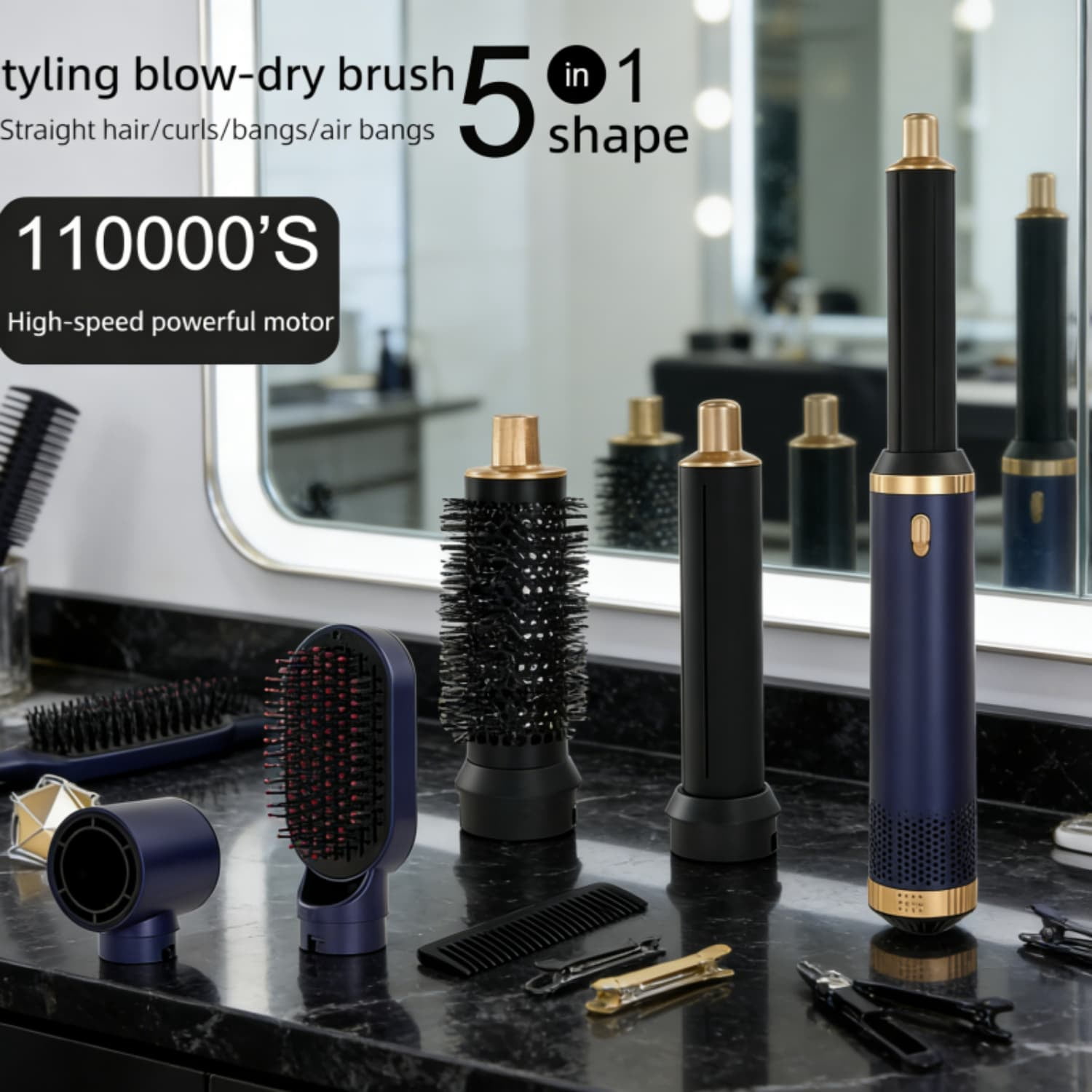 5-in-1 Professional Hair Dryer Brush Set, 110,000 RPM Negative Ionic Hot Air Brush for Drying, Curling & Volumizing
