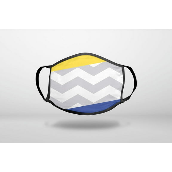 Blue Yellow Block Grey Chevron - 3-Ply Reusable Soft Cloth Face Covering, Unisex, Cotton Inner Layer