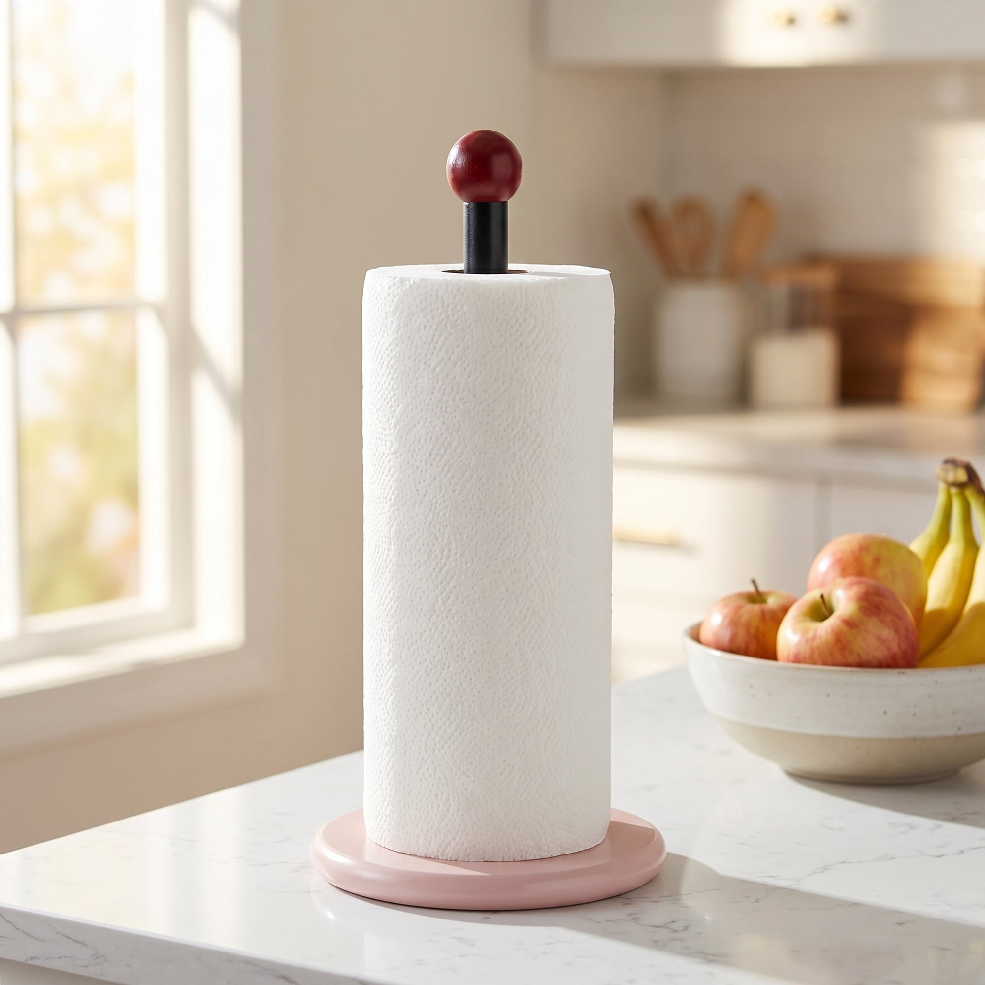 Unique Bargains Paper Towel Holder Countertop Weighted Base Dispenser Wood Black 12x5.9in
