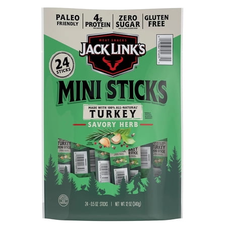 Jack Link’s Savory Herb Mini Turkey Stick, 0.5 Ounce (24 Count)