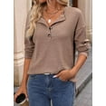 thumbnail image 2 of Womens Henley Long Sleeve Fall V Neck Fashion Dreesy Casual Tunic Sweaters Clothes Trendy Work Outfits Khaki XXL, 2 of 7