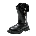 thumbnail image 1 of PEASKJP Girls Cute Boots Warm Side Zipper Low Heel Short Booties, Black 37, 1 of 5