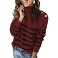 thumbnail image 1 of Chandails pour Femmes Décontractés à Manches Longues Col Rond Rayé Pull d'Hiver en Tricot, 1 of 2