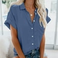 thumbnail image 2 of vigerkar Womens Short Sleeve Shirts V Neck Collared Button Down Shirt Tops with Pockets Light Blue, XL, 2 of 4