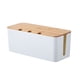 thumbnail image 2 of Caja de almacenamiento de cables con cubierta de madera de bambú y orificio para cables, tablero de conexiones de escritorio, cargador de cables de alimentación, caja de gestión de cables de datos, 2 of 5