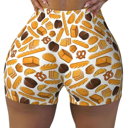 Xecao Coffee Bun Hot Dog Print Workout Shorts for Women Soft Smooth Gym Yoga Scrunch Active Tennis Workout Running Shorts