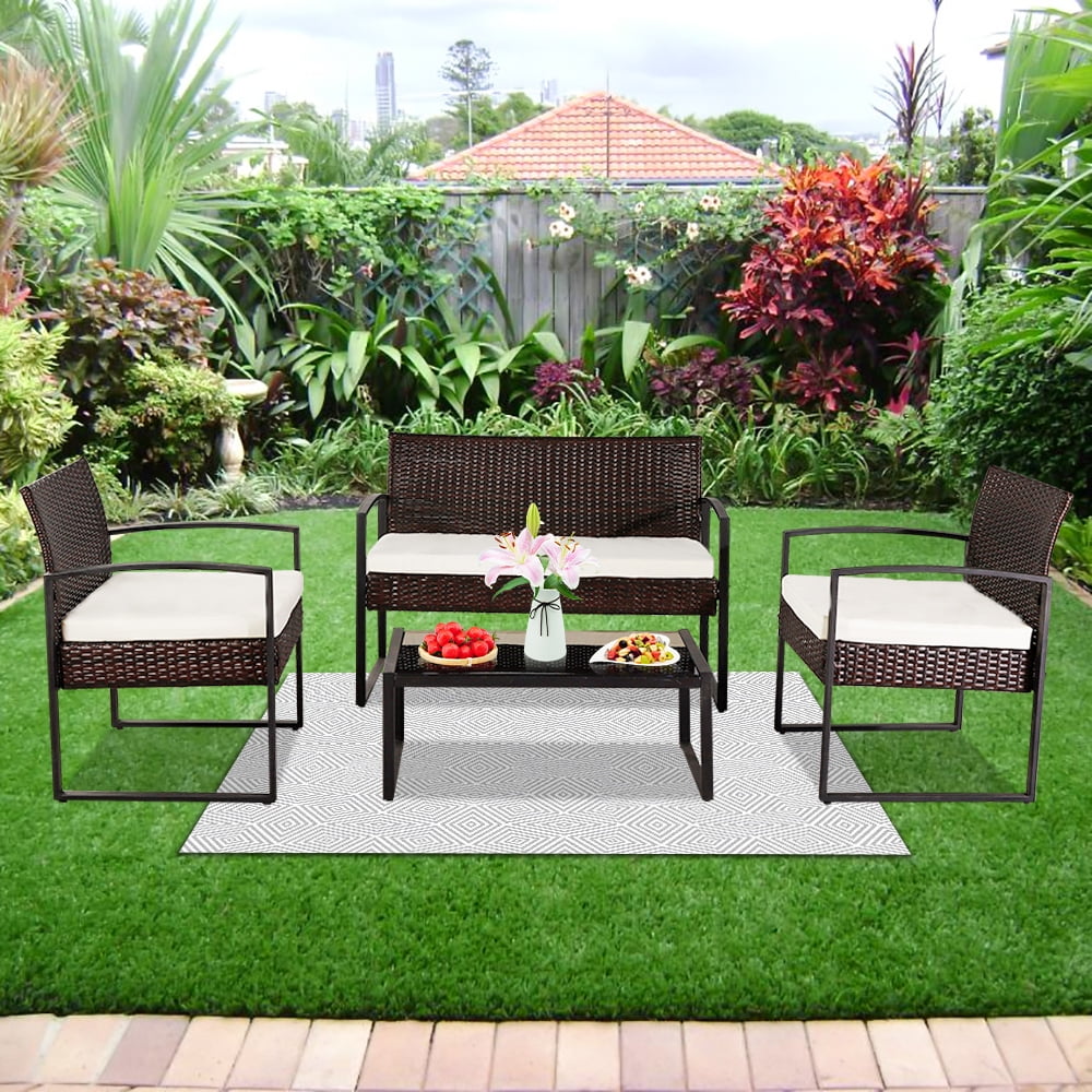4 Piece Wicker Patio Set, Upgrade Outdoor Patio Furniture Set with