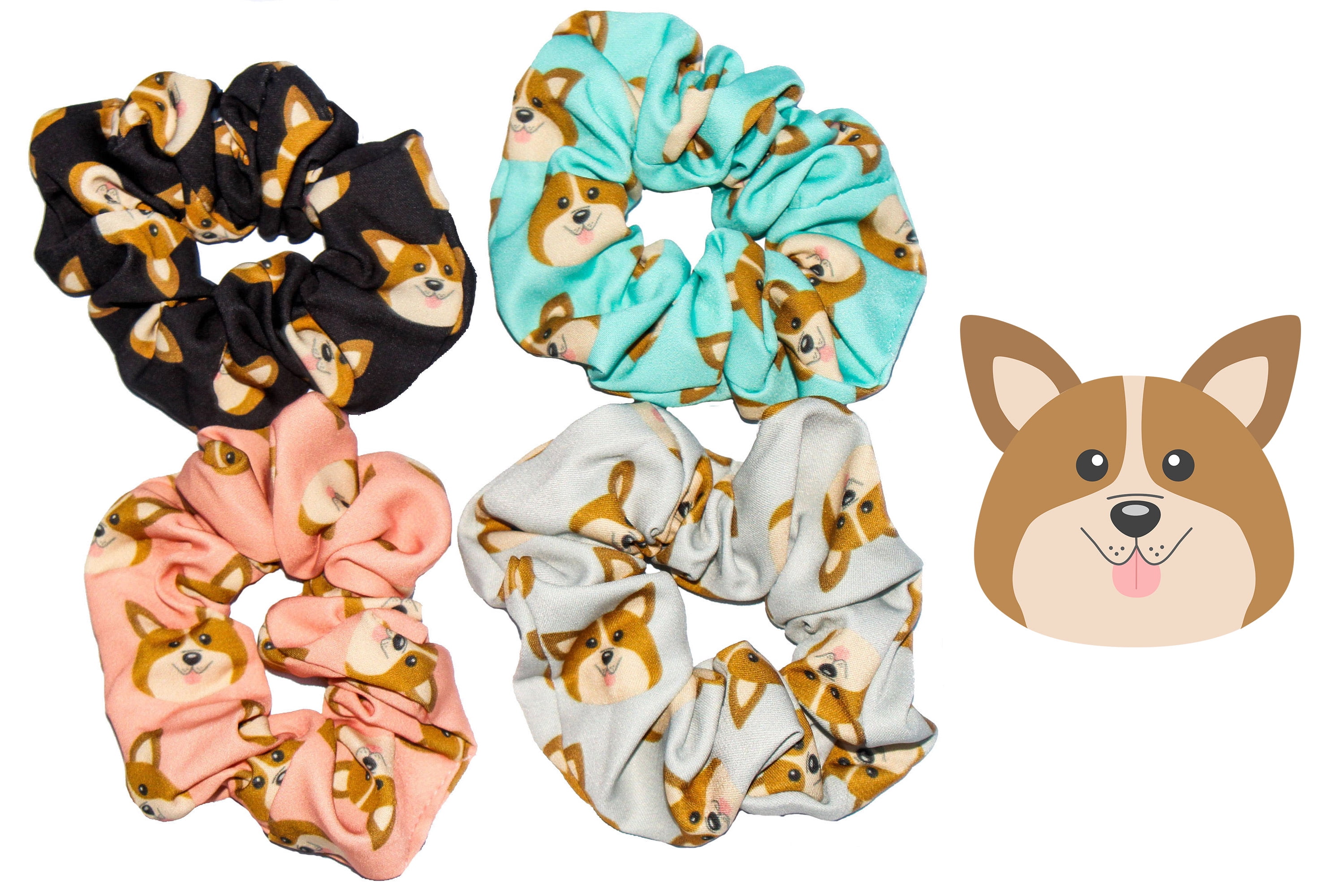 Corgi Dog Hair Scrunchies 4 Pack Cotton Elastic Hair Bands Scrunchy Hair Ties Ropes Scrunchie for Women or Girls Hair Accessories