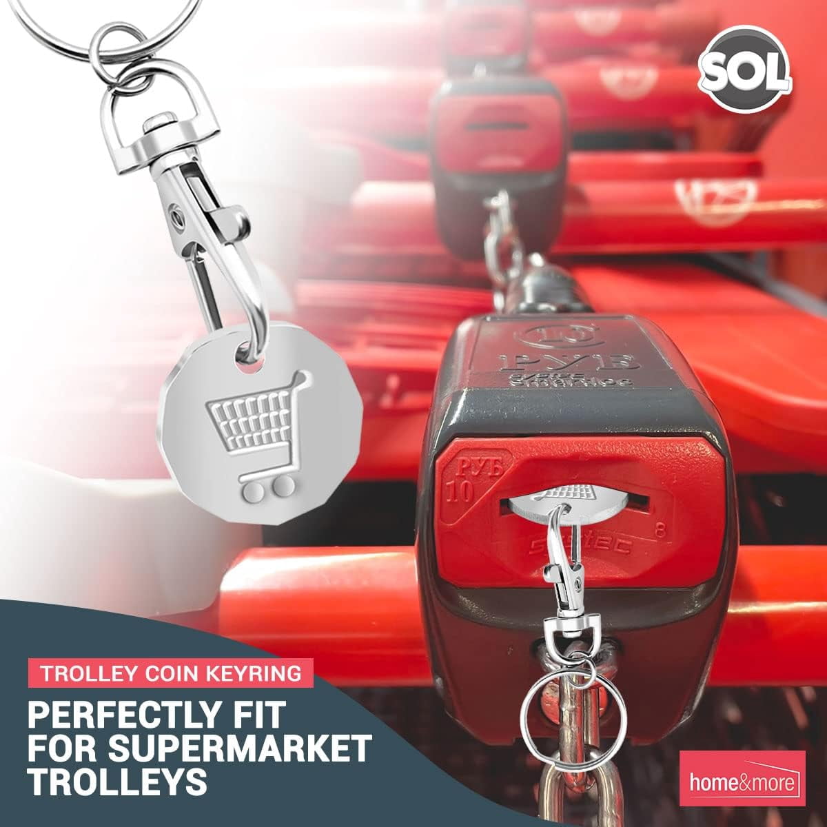 6pk Trolley Coin Keyring UK Set | Shopping Trolley Token Keyrings | Trolley Tokens for Supermarket Cart Trolley Key | New Pound UK Coin Trolley Token | Trolly Shopping Coin | Trolley Coins Key Ring