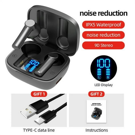 Lb-8 Bluetooth Earphones Led Display Handfree Sport Waterproof Noise Reduction Stereo Touch Control Tws Wireless Gaming Headset - Earphones & Headphones