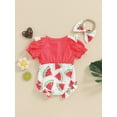 thumbnail image 4 of Suealasg Baby Girls 2Pcs Summer Clothes 3M 6M 12M 18M Infant Girls Short Sleeve Crew Neck Fruit Print Romper Bodysuit+ Headband Set, 4 of 9