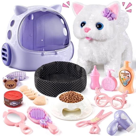 Gelomee 16 Pcs Cat Toys Interactive for Kids, Stuffed Animals for Girls, Plushie Toy for Toddler Boys with Talking , Birthday Gifts for 1-3 Year Old