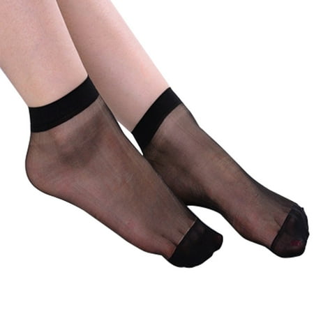 

Cara Lady 10 Pairs Women Ultra Thin Elastic Silk Girl Short Stockings Ankle Low Cut Socks Black