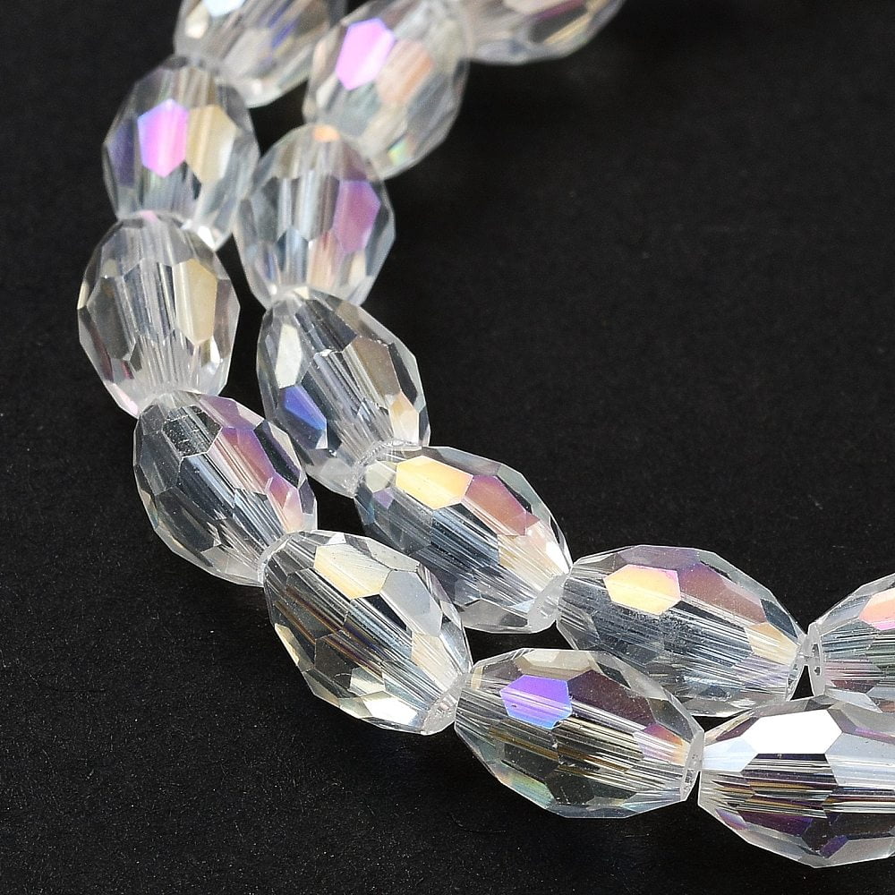 Transparent Electroplate Glass Beads Strands Faceted Oval Clear AB 8.5x5.5mm Hole: 1.2mm about 70pcs/strand 20.87~23.23''(53~59cm)