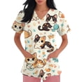 thumbnail image 3 of Kixjoy Scrub Tops Women Oversized Medical Animal Printed Scrubs V Neck Stretch Short Sleeve Top Lightweight Casual Blouses for Women with Pockets, Beige S, 3 of 6