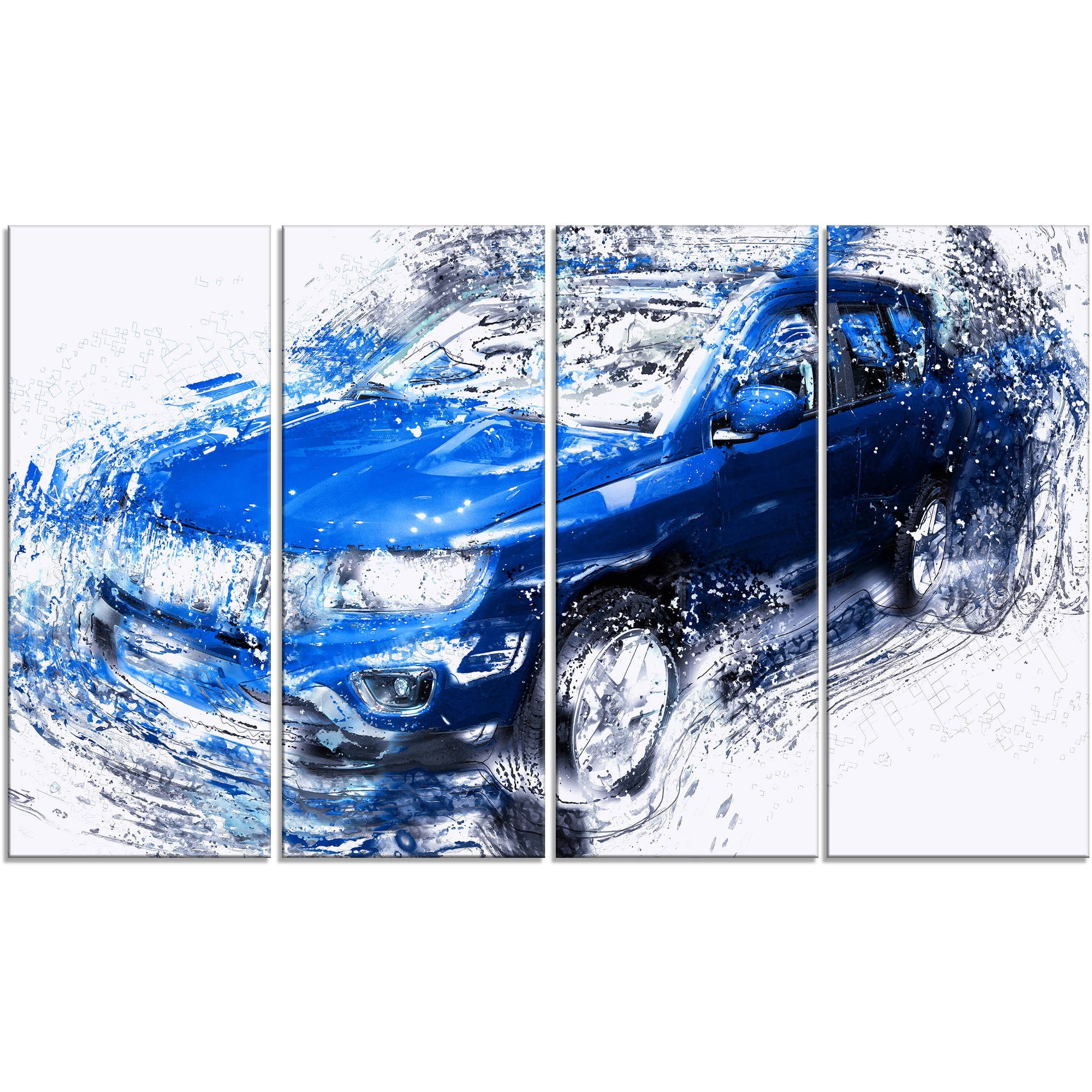 Design Art Blue Tuner Car, 4 Panels, 48" x 28"
