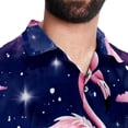 thumbnail image 5 of Starry Sky Flamingo Men's Casual Printed Button Down Short Sleeve Poplin Hawaiian Beach Shirt with Spread Collar Tops, 5 of 6