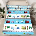 thumbnail image 2 of Homewish Preppy Child Colorful Railway Train Twin Sheet Sets 3pcs,Cartoon Steam Engine Twin Fitted Sheet Microfiber,Kawaii Railroad Car Breathable Flat Sheet,Breathable Home Decor, 2 of 7