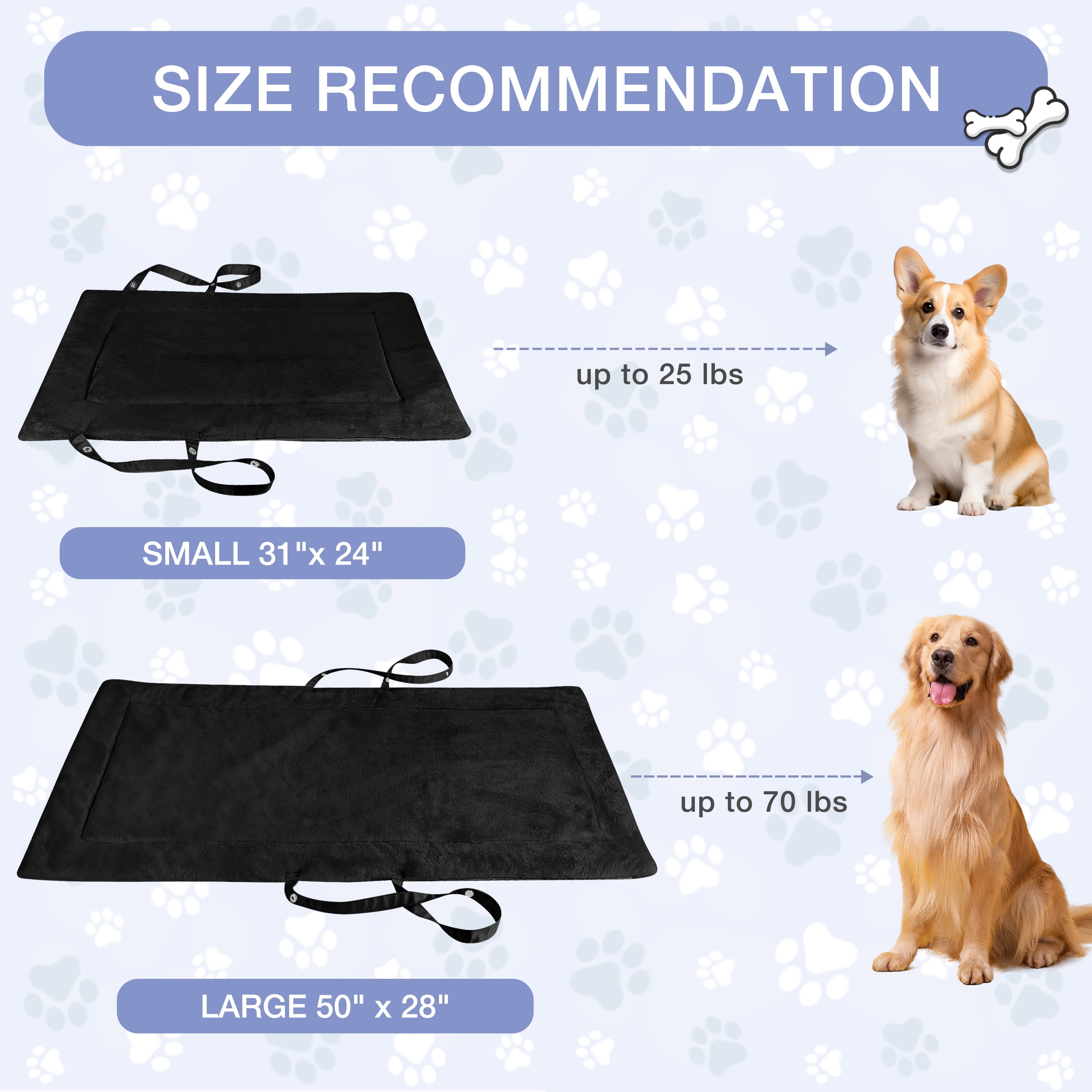 Kritter Planet Reversible Waterproof Foldable Dog Bed Pad for Camping & Travel, Portable Roll-Up Dog Bed Car Seat Pet Cushion Mat with Handles for Small & Medium Dogs, Indoor & Outdoor Use